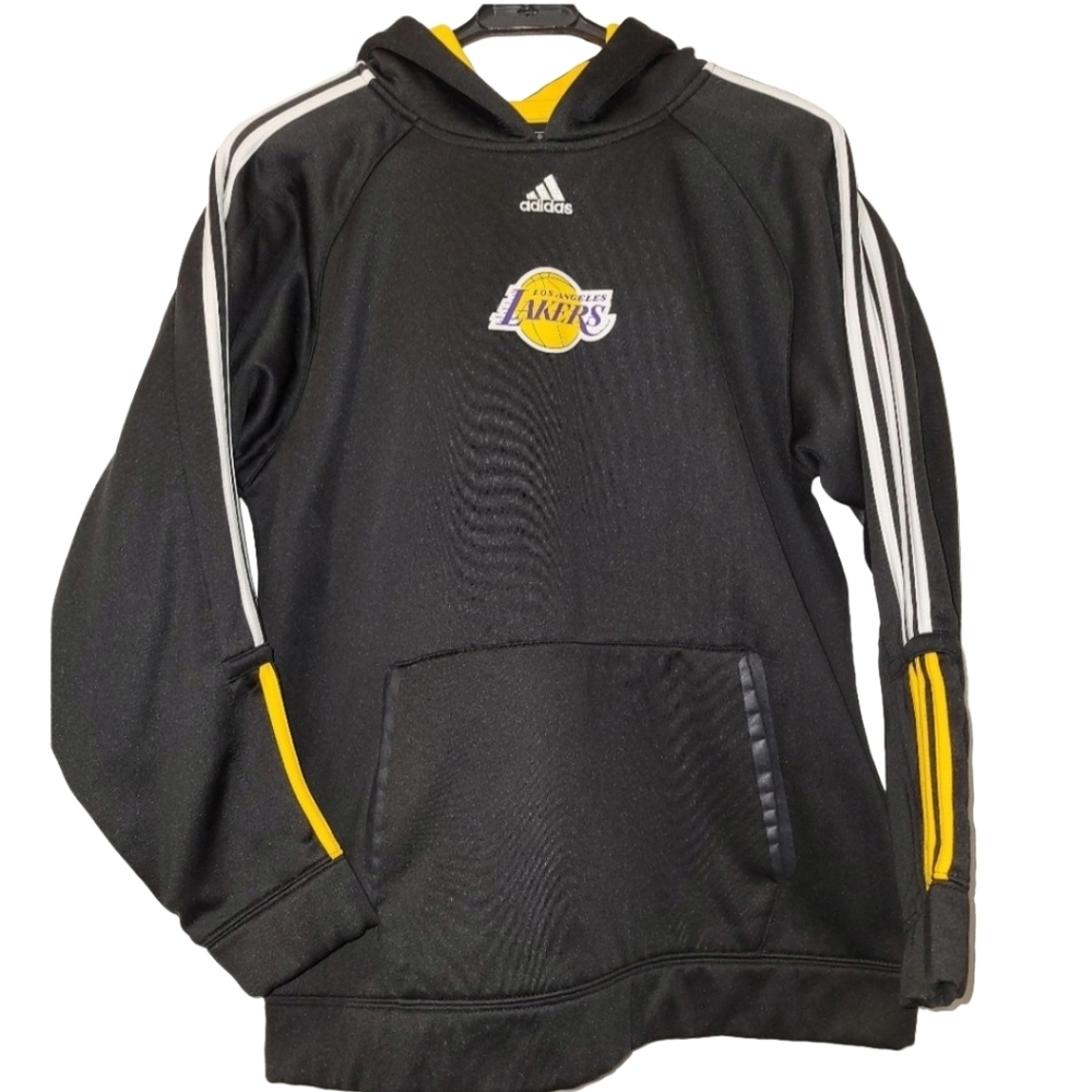 Adidas Lakers Youth Fleece Lined Black Gold Hoodie Kangaroo Pocket 18-20 XL